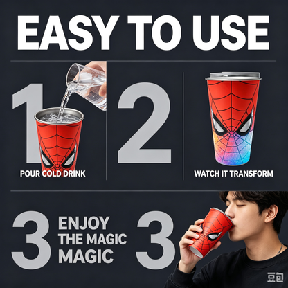 Magic Cold-Changing Spider-Man Coffee Cup – Color-Changing Gradient Tumbler for Iced Drinks
