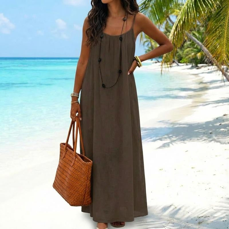 🌿🌸Women's Solid Color Cami Lounge Dress, Elegant Sleeveless Long Dress for Summer, Ladies Sleepwear for Indoor Wear